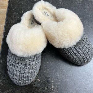 UGG Charcoal Knit Slippers with Soft Ivory Lining